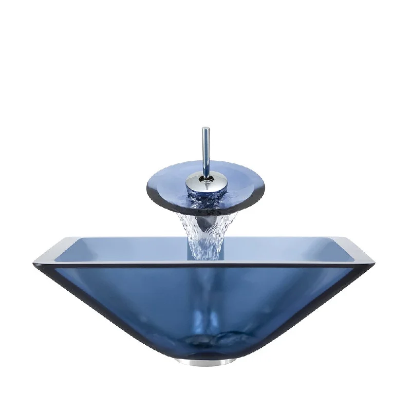 Polaris Sinks Chrome Aqua Square Vessel Sink and Waterfall Faucet