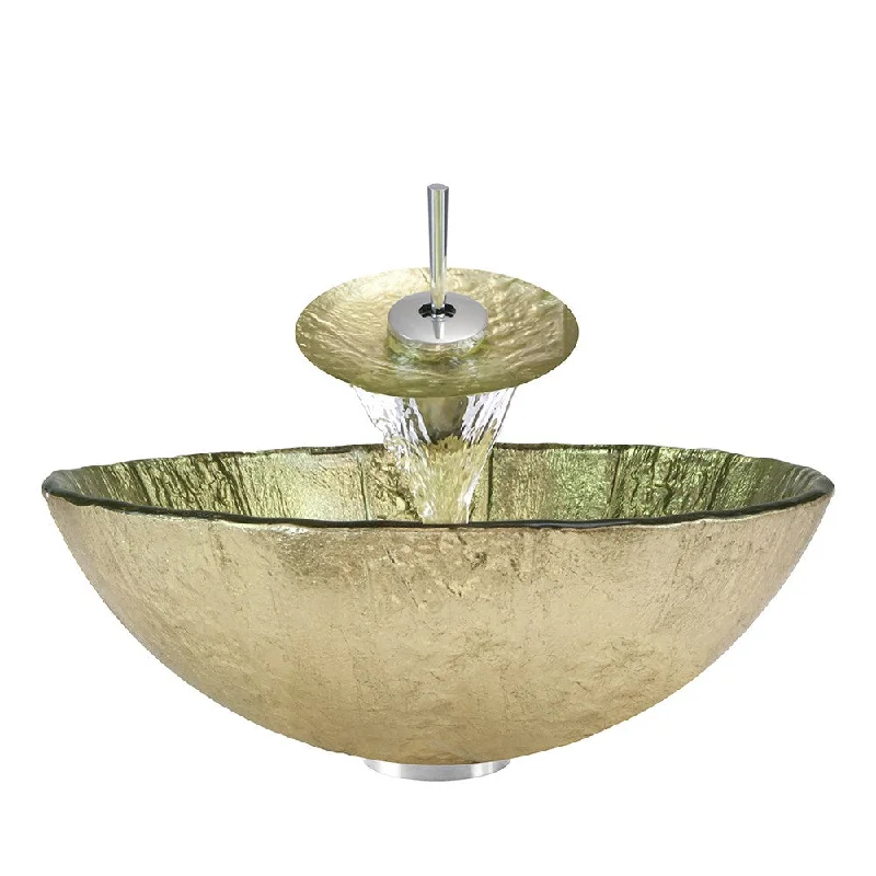 Polaris Sinks Chrome/ Gold Foil Glass Vessel Sink and Faucet