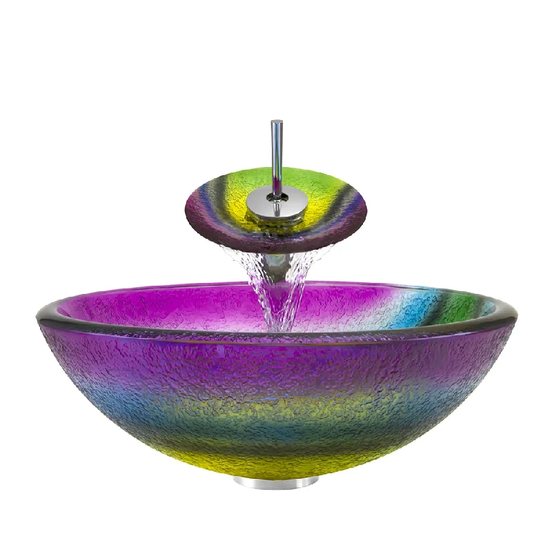 Polaris Sinks Chrome/ Rainbow Frosted Glass Vessel Sink and Faucet