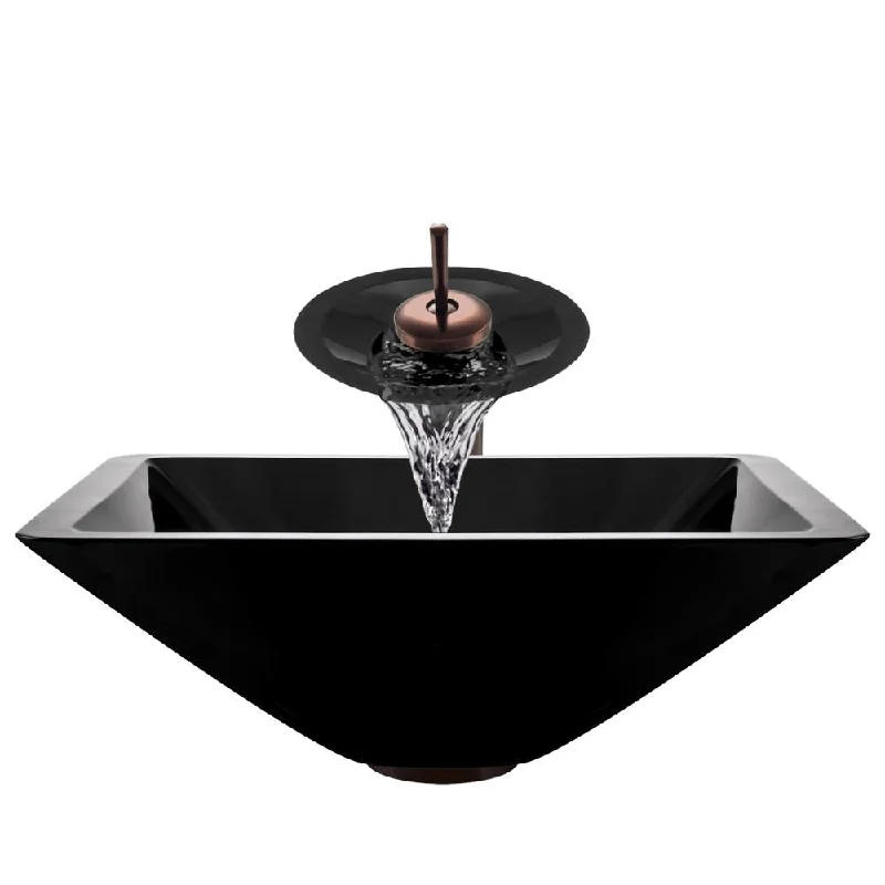 Polaris Sinks Oil-rubbed Bronze Black Square Vessel Sink and Waterfall Faucet