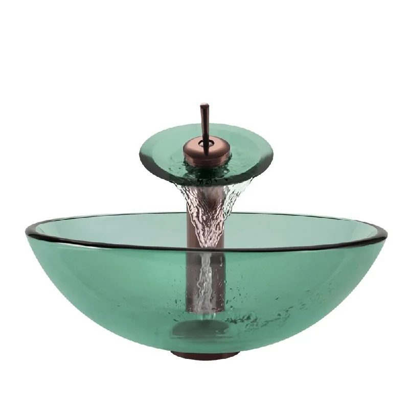 Polaris Sinks Oil-rubbed Bronze Emerald Glass Vessel Sink and Faucet