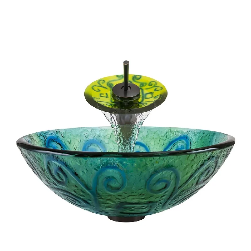 Polaris Sinks Oil-rubbed Bronze/ Frosted Blue-green Glass Vessel Sink and Faucet