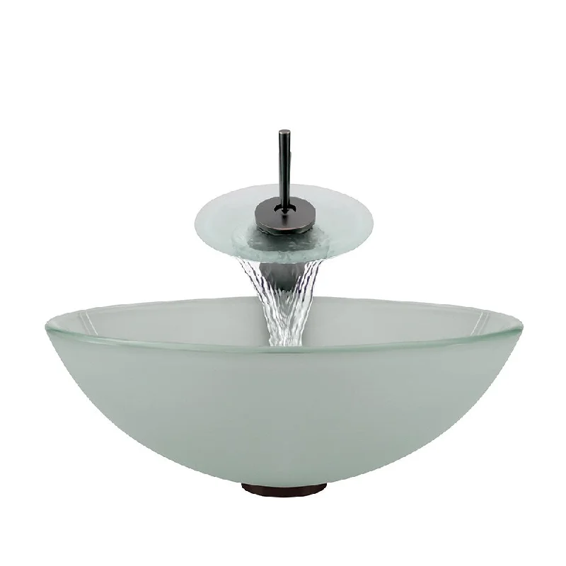 Polaris Sinks Oil-rubbed Bronze Frosted Glass Sink and Waterfall Faucet