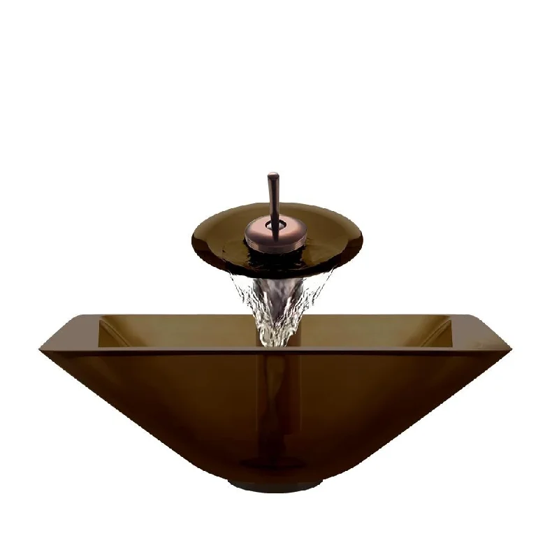 Polaris Sinks Oil-rubbed Bronze Taupe Square Vessel Sink and Waterfall Faucet