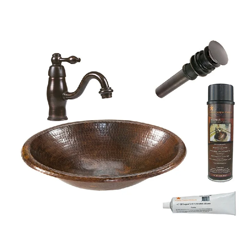 Premier Copper Products Bathroom Sink, Single Handle Faucet and Accessories Package