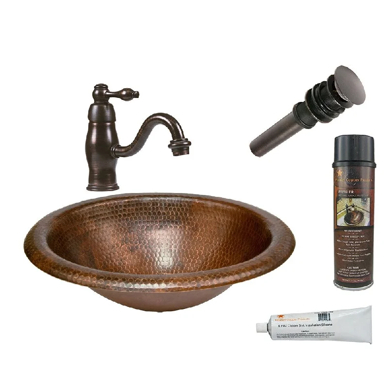 Premier Copper Products Bathroom Sink, Single Handle Faucet and Accessories Package