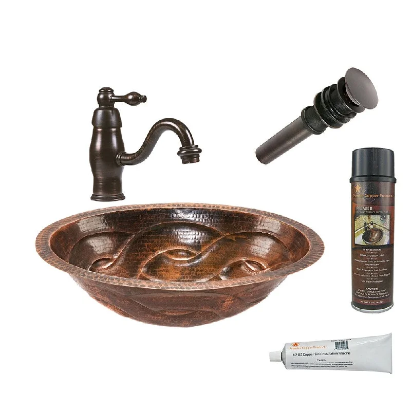 Premier Copper Products Bathroom Sink, Single Handle Faucet and Accessories Package