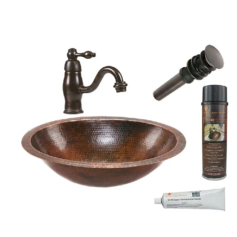 Premier Copper Products Bathroom Sink, Single Handle Faucet and Accessories Package