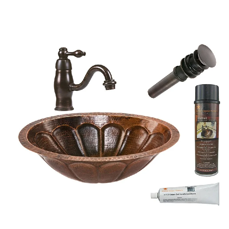 Premier Copper Products Bathroom Sink, Single Handle Faucet and Accessories Package