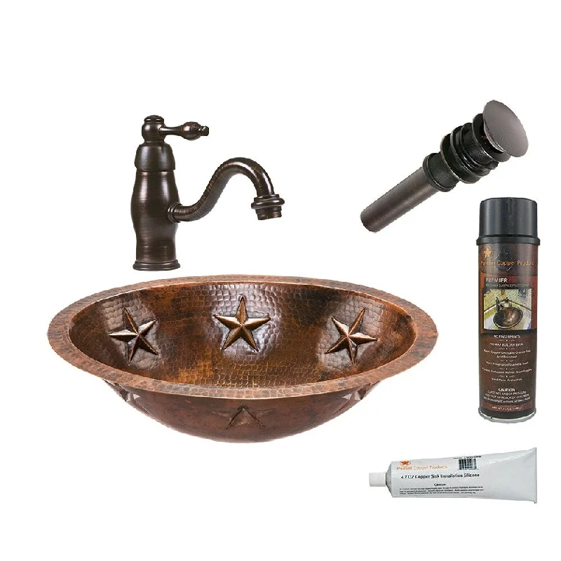 Premier Copper Products Bathroom Sink, Single Handle Faucet and Accessories Package