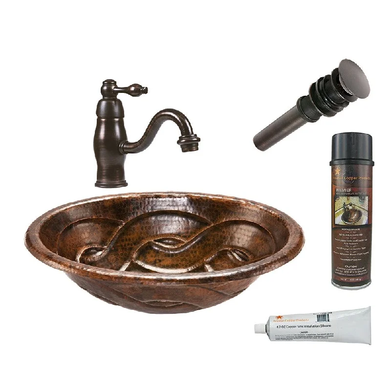 Premier Copper Products Bathroom Sink, Single Handle Faucet and Accessories Package