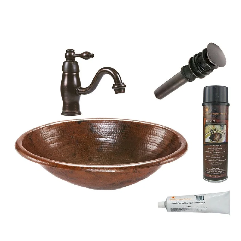 Premier Copper Products Bathroom Sink, Single Handle Faucet and Accessories Package