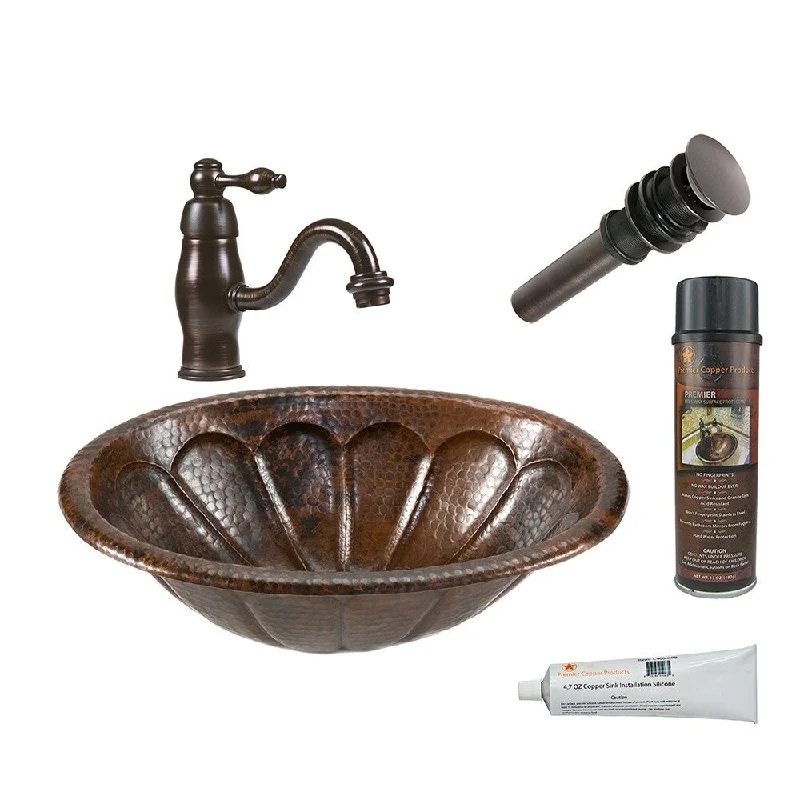 Premier Copper Products Bathroom Sink, Single Handle Faucet and Accessories Package