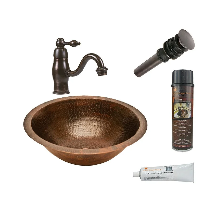 Premier Copper Products Bathroom Sink, Single Handle Faucet and Accessories Package