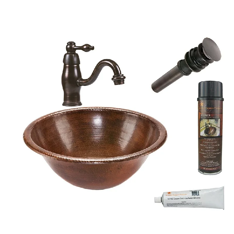 Premier Copper Products Bathroom Sink, Single Handle Faucet and Accessories Package