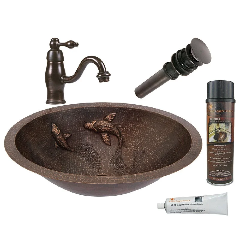 Premier Copper Products Bathroom Sink, Single Handle Faucet and Accessories Package