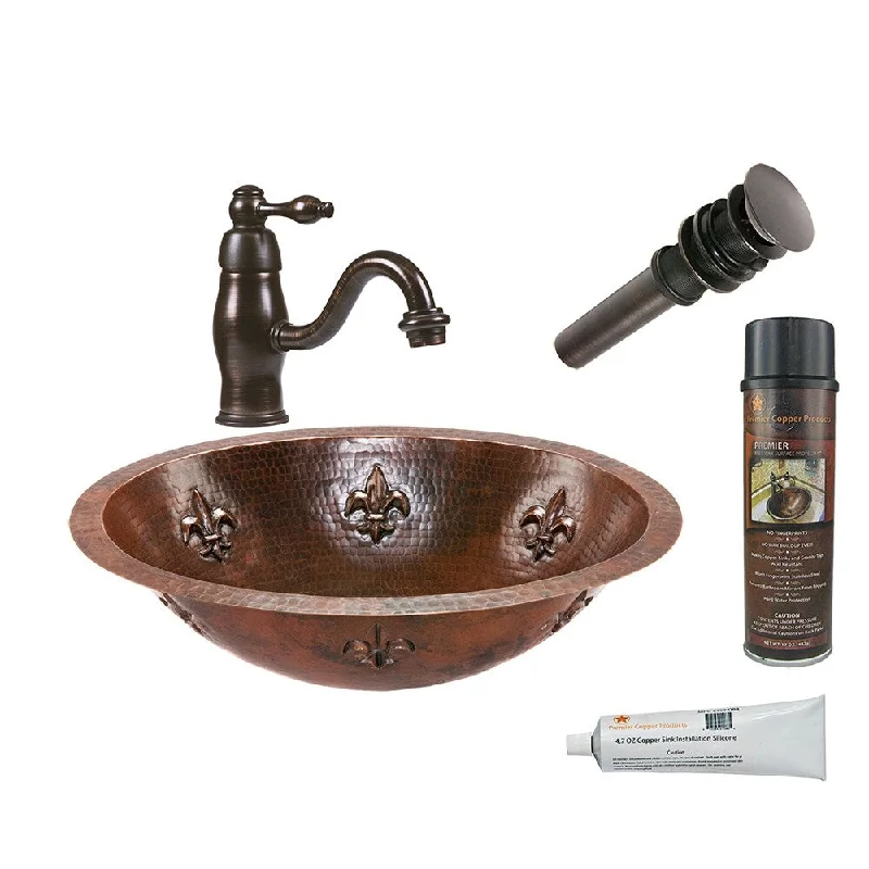 Premier Copper Products BSP3_LO19FFLDB Bathroom Sink, Single Handle Faucet and Accessories Package