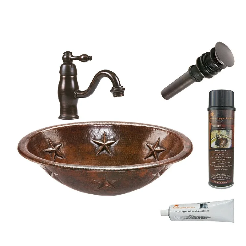 Premier Copper Products BSP3_LO19RSTDB Bathroom Sink, Single Handle Faucet and Accessories Package