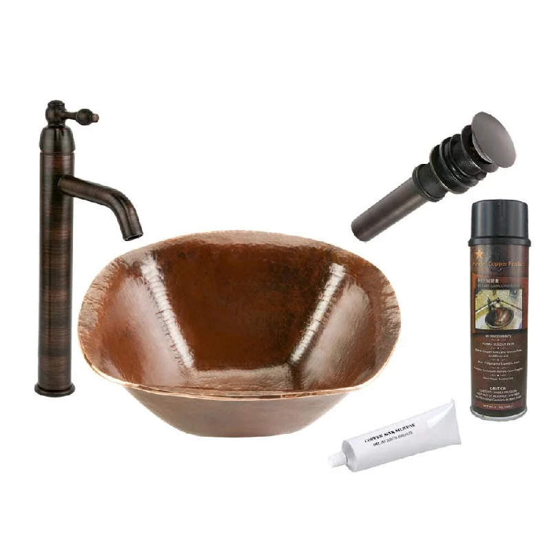 Premier Copper Products Single Handle Vessel Hammered Copper Surface Faucet Package (BSP1_PVSQ15)