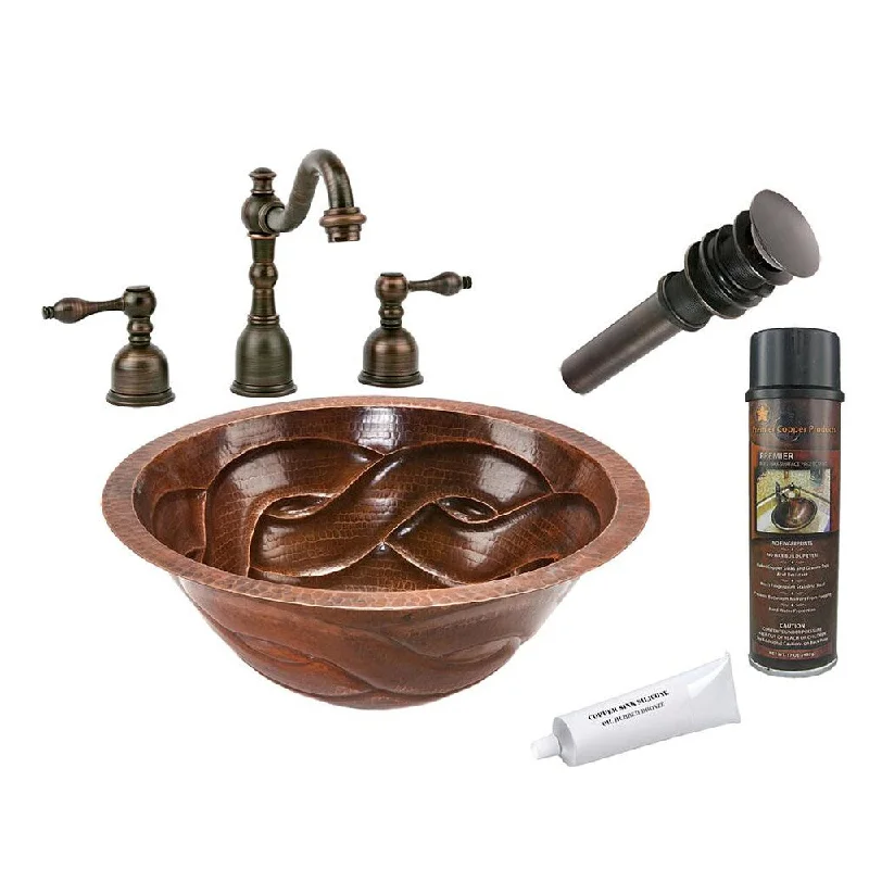 Premier Copper Products Widespread Oil Rubbed Bronze Faucet and Copper Sink Set