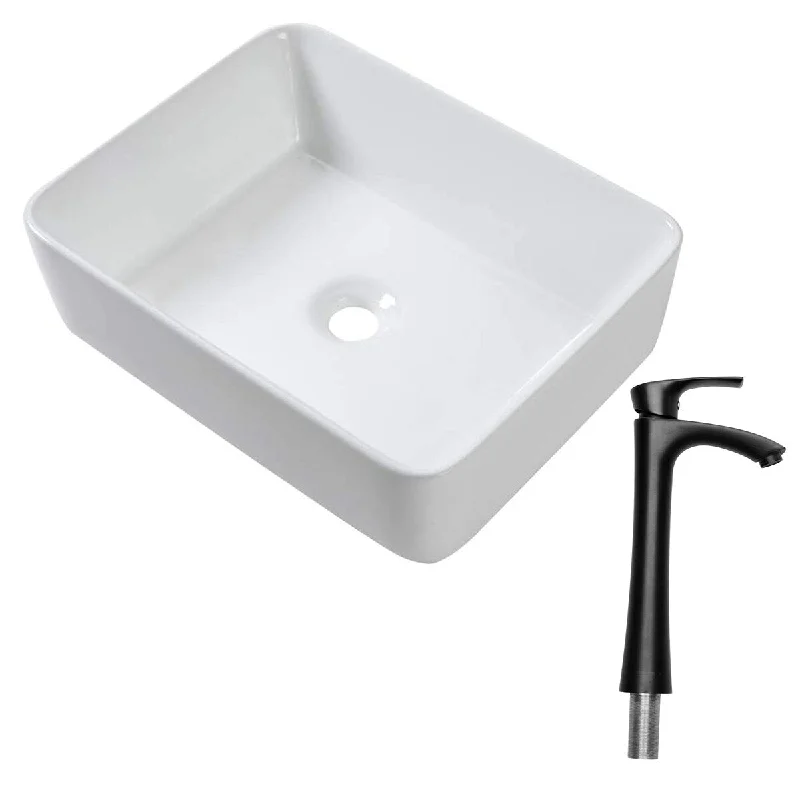 Rectangle Vessel Bathroom Sink and Black Single Lever Faucet Combo