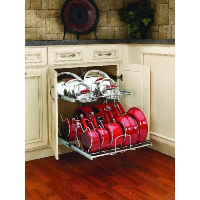 Rev-A-Shelf Chrome Metal 21-inch Pullout 2-tier Cabinet Cookware Organizer