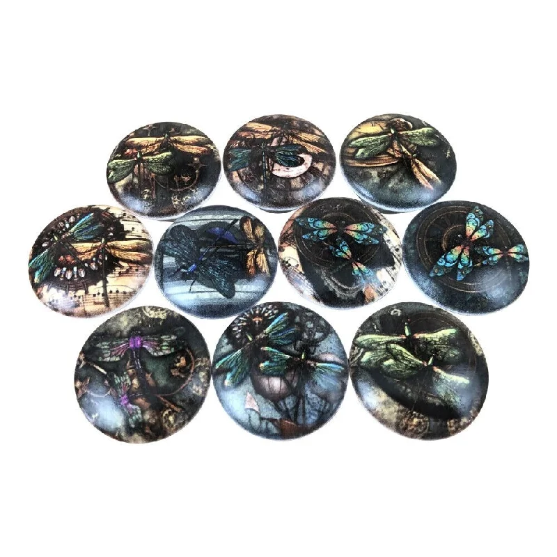 Set of 10 Steampunk Dragonfly Print Wood Cabinet Knobs - 1.5" Wide