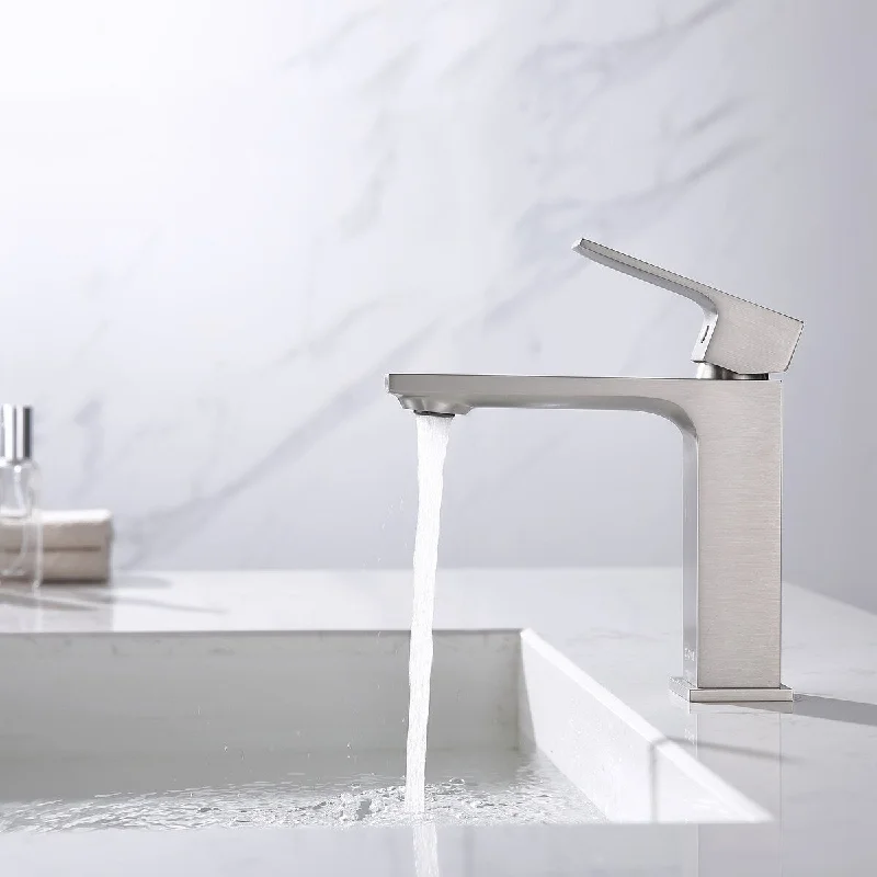 Solid Metal Lead-free Single-handle High Arc Bathroom Faucet - Brush Silver w/Pop-Up