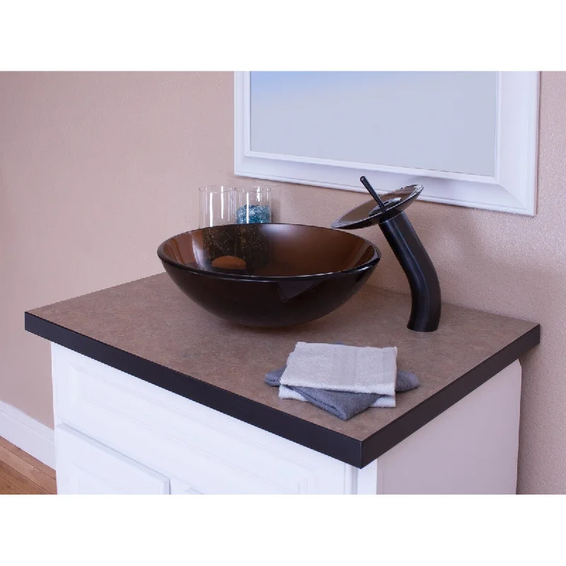 Topia Glass Vessel Sink and Faucet Combo Set in Oil Rubbed Bronze