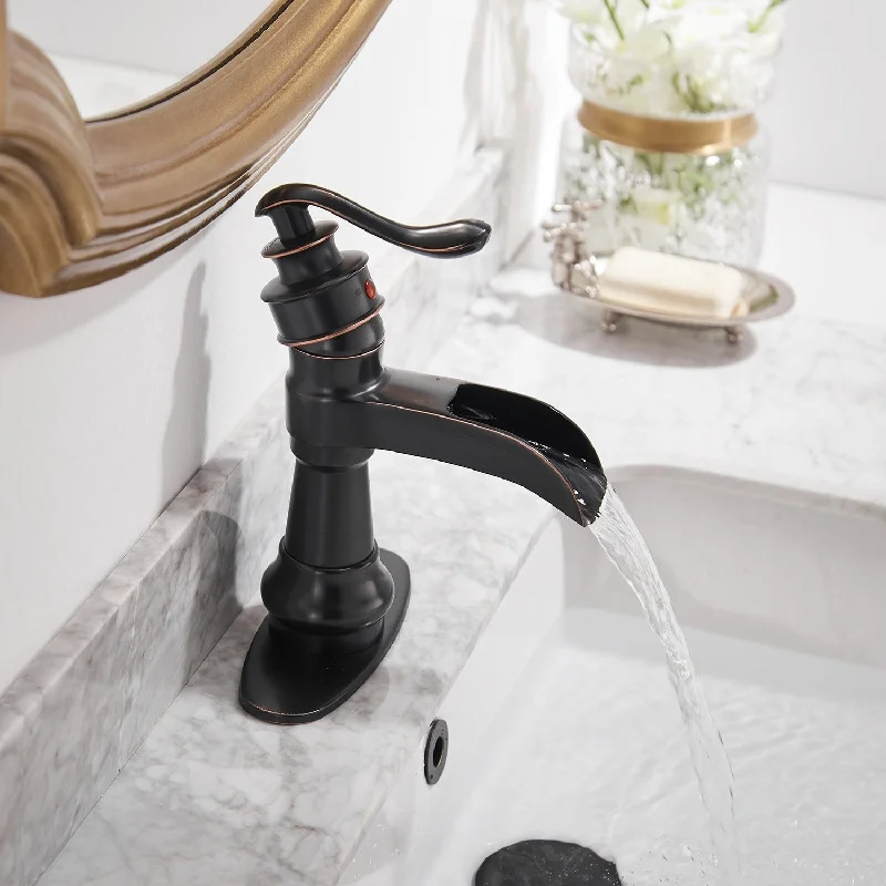 Waterfall Single Hole Single-HandleBathroom Faucet With Pop-up Drain Assembly