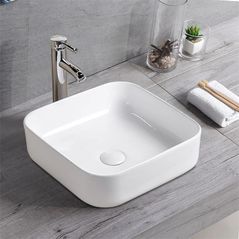 White Ceramic Vessel Bathroom Square Sink Basin