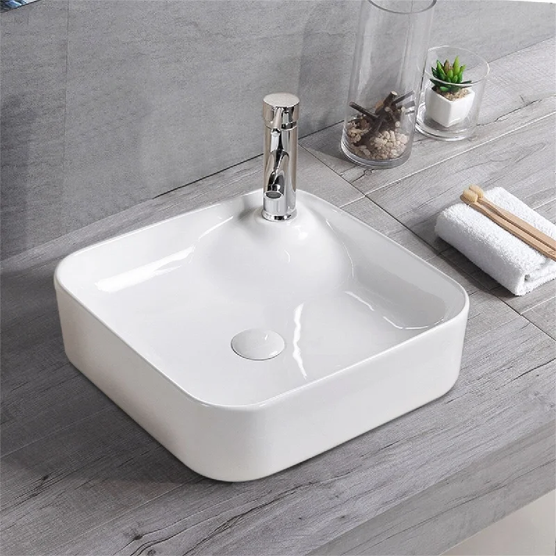 White Ceramic Vessel Bathroom Square Sink Basin