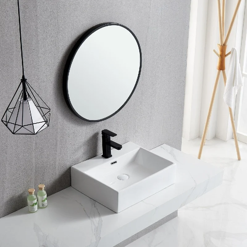 White Rectangle Bathroom Vessel Sink with Ceramic Drain And Overflow - 19.88 in. width