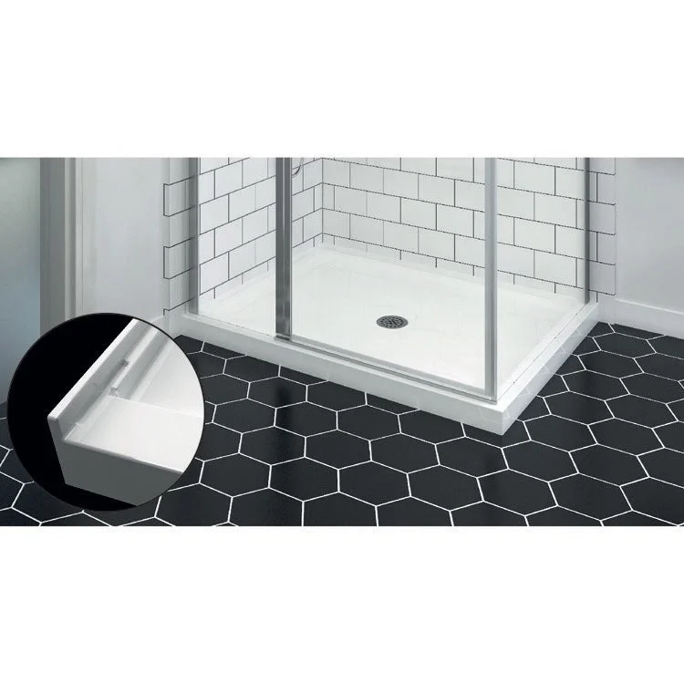 Shower Base Square Corner White 35-7/8 x 35-7/8 x 3-5/8 Inch Acrylic Center Drain