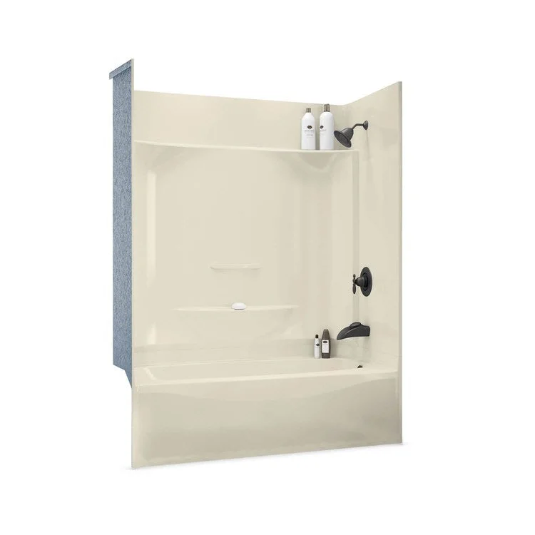 Tub and Shower Module 59-7/8 x 32 x 79-1/4 Inch AcrylX Right Hand Bone 4 Pieces