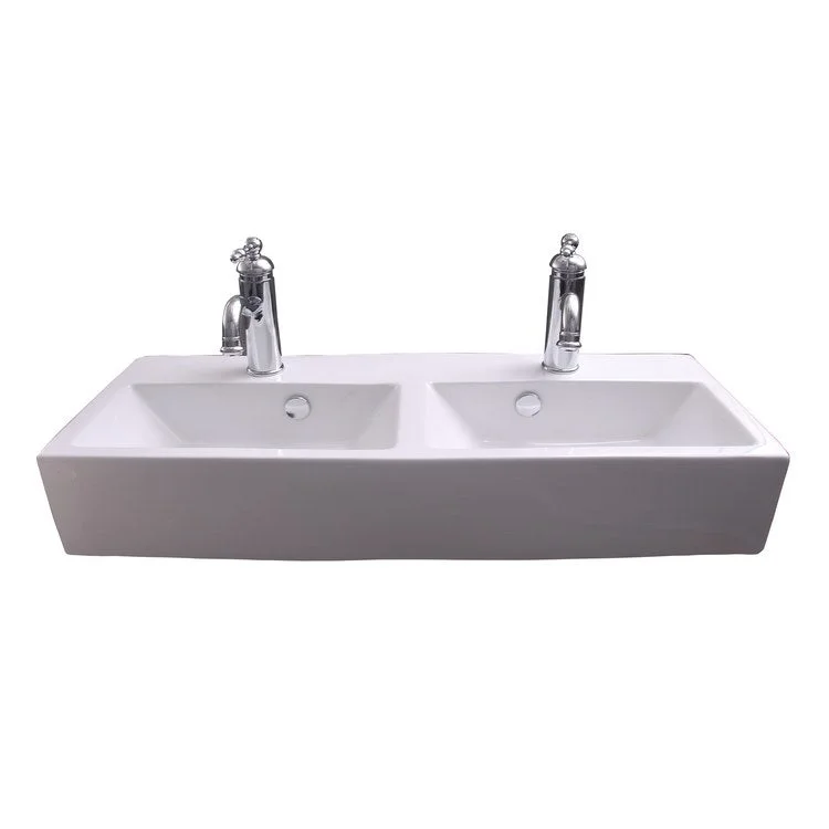 Lavatory Sink Winfield Double Bowl Wall Hung with Overflow 33-1/2 Inch Rectangle White