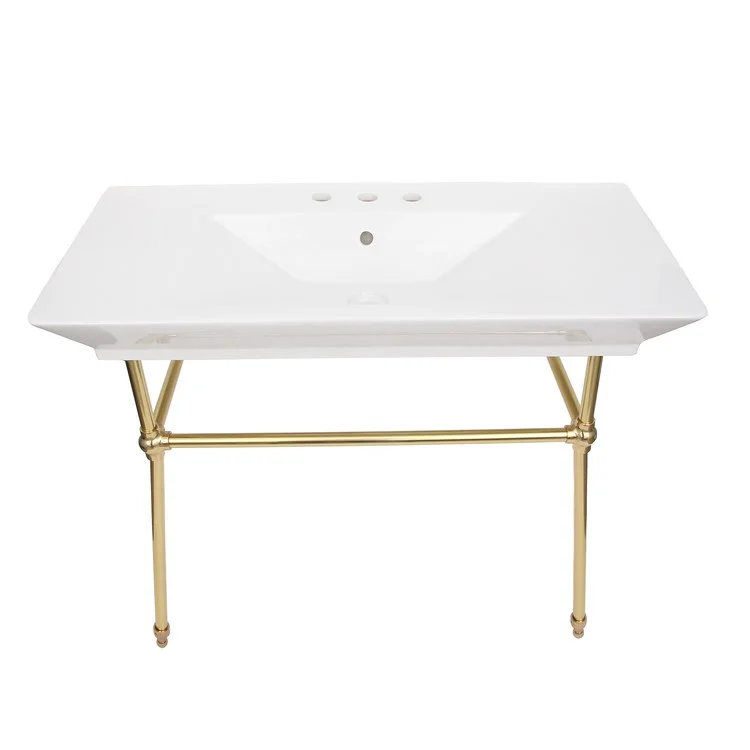 Console Sink Opulence His 39-1/2 Inch 8 Inch Spread Rectangle White/Polished Brass