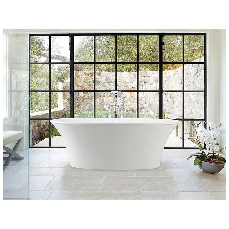 Soaking Tub Charlotte 65.5 x 32 Inch Freestanding Center White Gloss Mineral Composite 67 Gallons 22-1/2 Inch