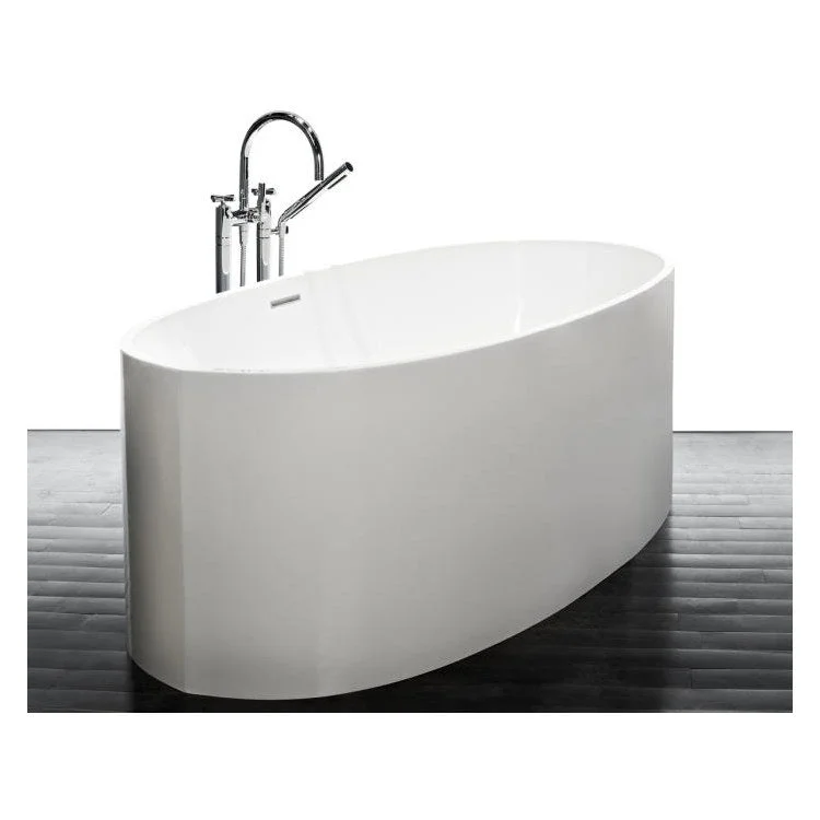 Soaking Tub Be Collection Oval 65 Inch Freestanding Polished Chrome/White Solid Surface